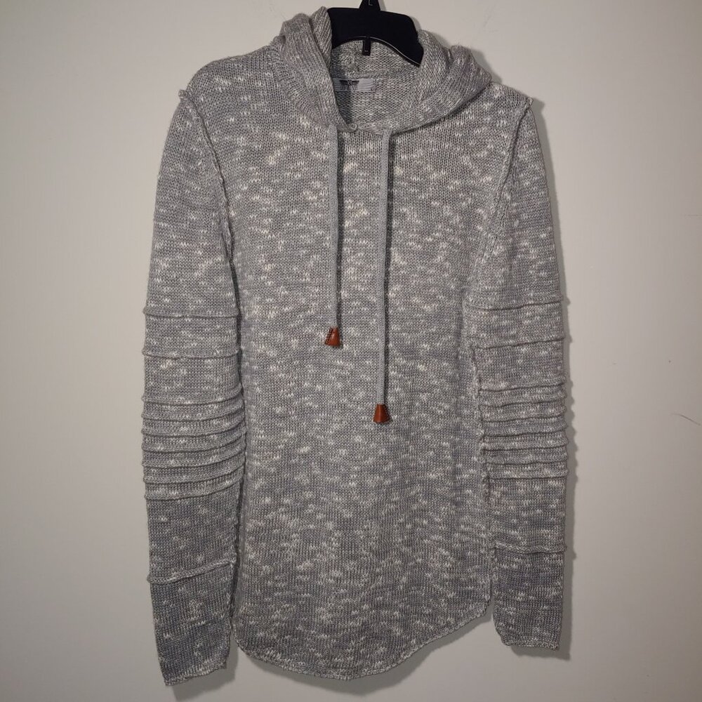 Leif Nelson Grey White Ombre Knit Hooded Pullover Sweater Size L